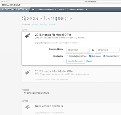 Tailored Specials Screenshot Dealer.com-tailored-specials